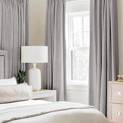 MIULEE 100% Blackout Linen Texture Curtains - Thermal Insulated Light Gray Drapes | 84 Inches, 2 Panels