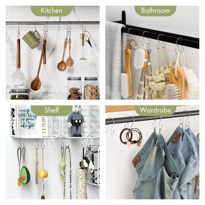 AmazerBath Shower Curtain Hooks Brushed Nickel Shower Curtain Rings, Simple Double Hook Shower Curtain Hooks Rust Proof, Smooth Glide Metal Shower Hooks for Shower Curtain, 12Pcs Shower Rod Hooks
