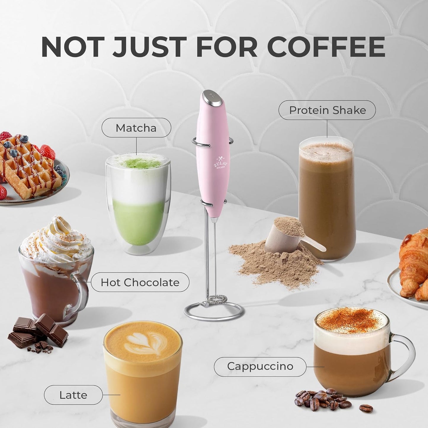 Zulay Milk Frother - Handheld Drink Mixer for Coffee & Cappuccino | Includes 4 Duracell Batteries