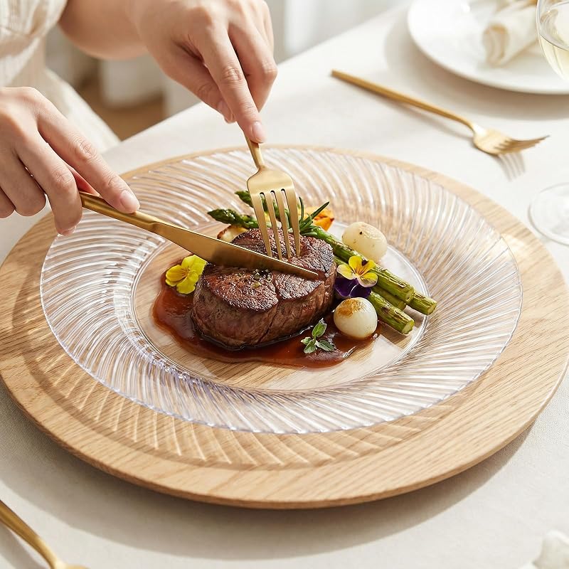 Clear 10-Inch Disposable Plates, 100 Pcs - Fancy Crystal Look, Food-Grade