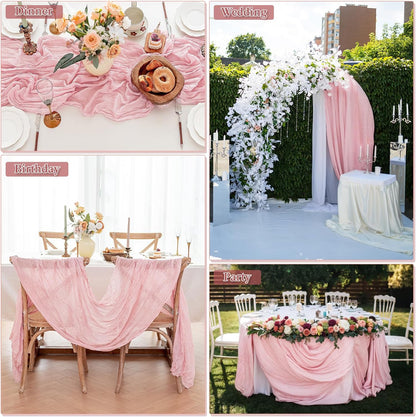 Regine Switzerland Cheesecloth Table Runner - 10 Ft Boho Rustic Sheer Decor in Dusty Pink | Perfect for Centerpieces