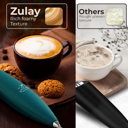 Zulay Kitchen Tornado Triple Whisk Milk Frother - Handheld Foam Maker for Coffee & Lattes | Vivid Emerald, Includes 4 Duracell Batteries