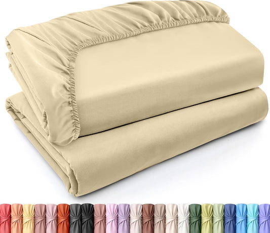 Utopia Bedding Queen Fitted Sheets - Soft Brushed Microfiber | Deep Pocket Design, Fade Resistant (Beige, 2-Pack)