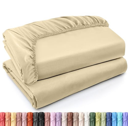 Utopia Bedding King Fitted Sheets - Bulk Pack of 2 Bottom Sheets - Soft Brushed Microfiber - Deep Pockets - Shrinkage & Fade Resistant - Easy Care (King, Beige)
