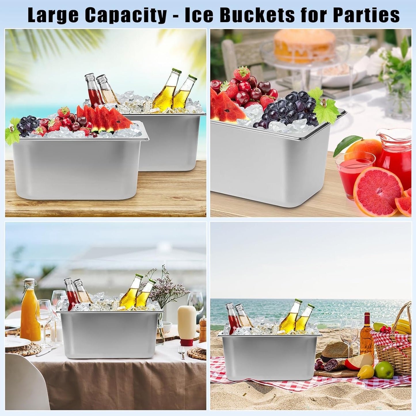 OwnMy 2PCS Ice Buckets for Parties, Stainless Steel Ice Bucket for Freezer, Metal Ice Cubes Bins Storage Container for Freezer, Wine Beer Drink Cooling Buckets for Beverage Cocktails Champagne