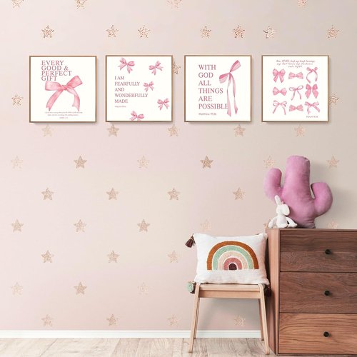 LARTSFRO Coquette Pink Bow Wall Art Decor - Aesthetic Posters for Teen Girls | Set of 4 Unframed 10x10 Inch