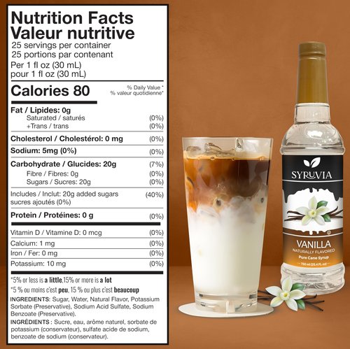 Syruvia Vanilla Syrup for Coffee – Vanilla Coffee Syrup, Drinks, Lattes & Beverages – 25.4 fl oz, With Pump