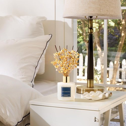 COCORRÍNA Reed Diffuser - Sweet Orange & Cedar Aroma | 6.7 Fl. Oz Set with Sticks & Baby's Breath Decor