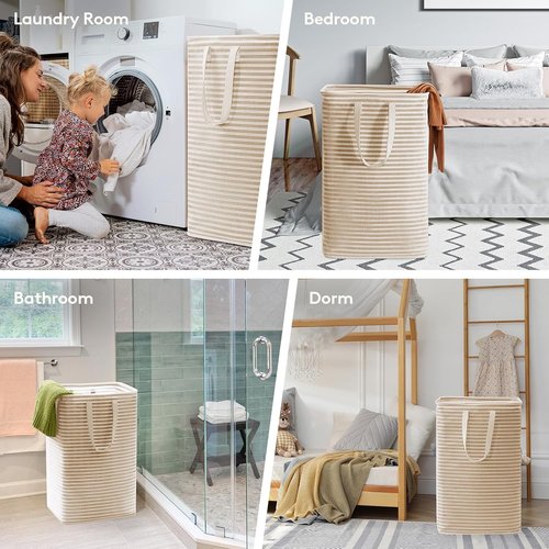 Lifewit Laundry Basket - 80L Collapsible Hamper with Reinforced Handles | Waterproof Design in Beige