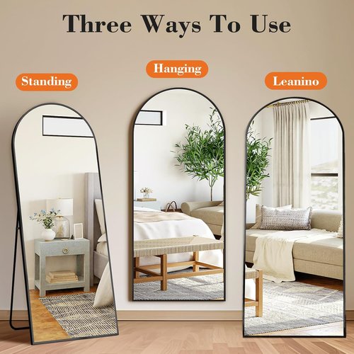 DUMOS Arched Full Length Mirror - 63"x20" Free Standing Aluminum Frame | Modern Black Design