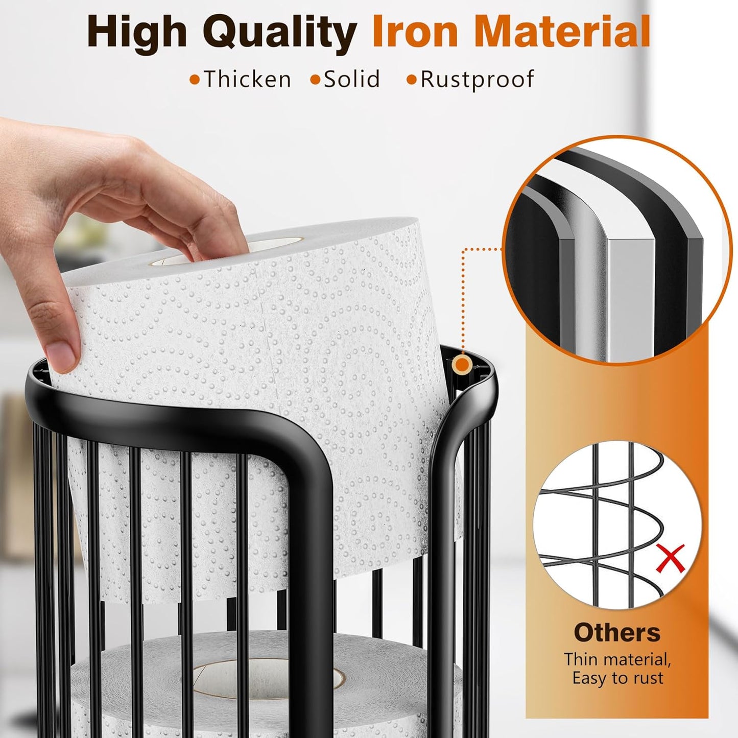 Modern Black Toilet Paper Holder Stand | Freestanding Tissue Organizer for Mega Rolls