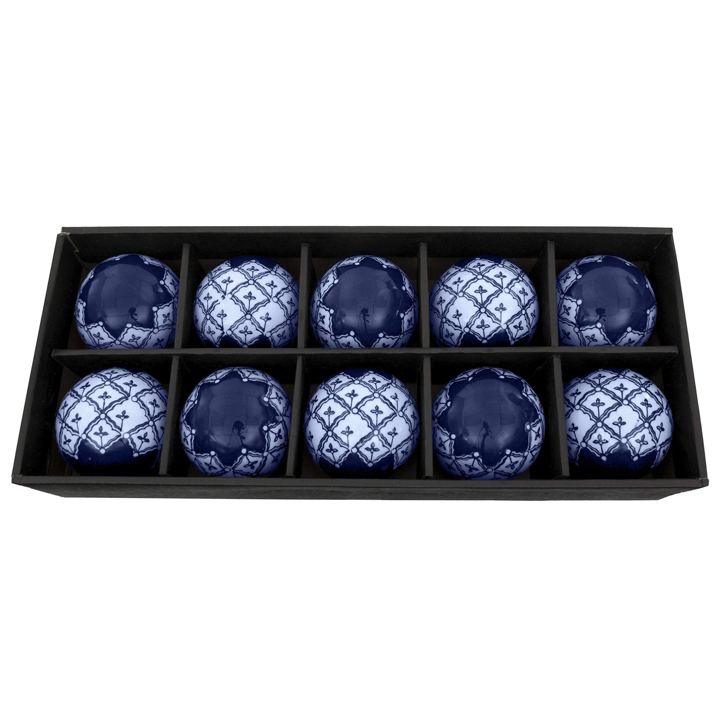 Red Lantern 3" Porcelain Ball Set - Set of 10 Decorative Balls, Blue & White