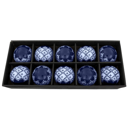 Red Lantern 3" Porcelain Ball Set - Set of 10 Decorative Balls, Blue & White