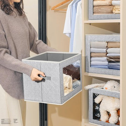 Homsorout Stackable Storage Bins - Medium Foldable Closet Organizer with Lids, 5-Pack, Blended Color