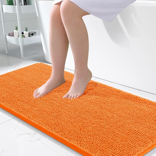 OLANLY Bathroom Rugs 47x24, Extra Soft Absorbent Chenille Bath Rugs, Rubber Backing Quick Dry, Machine Washable Bath Mats for Bathroom Floor, Tub and Shower, Home Decor Accessories, Orange