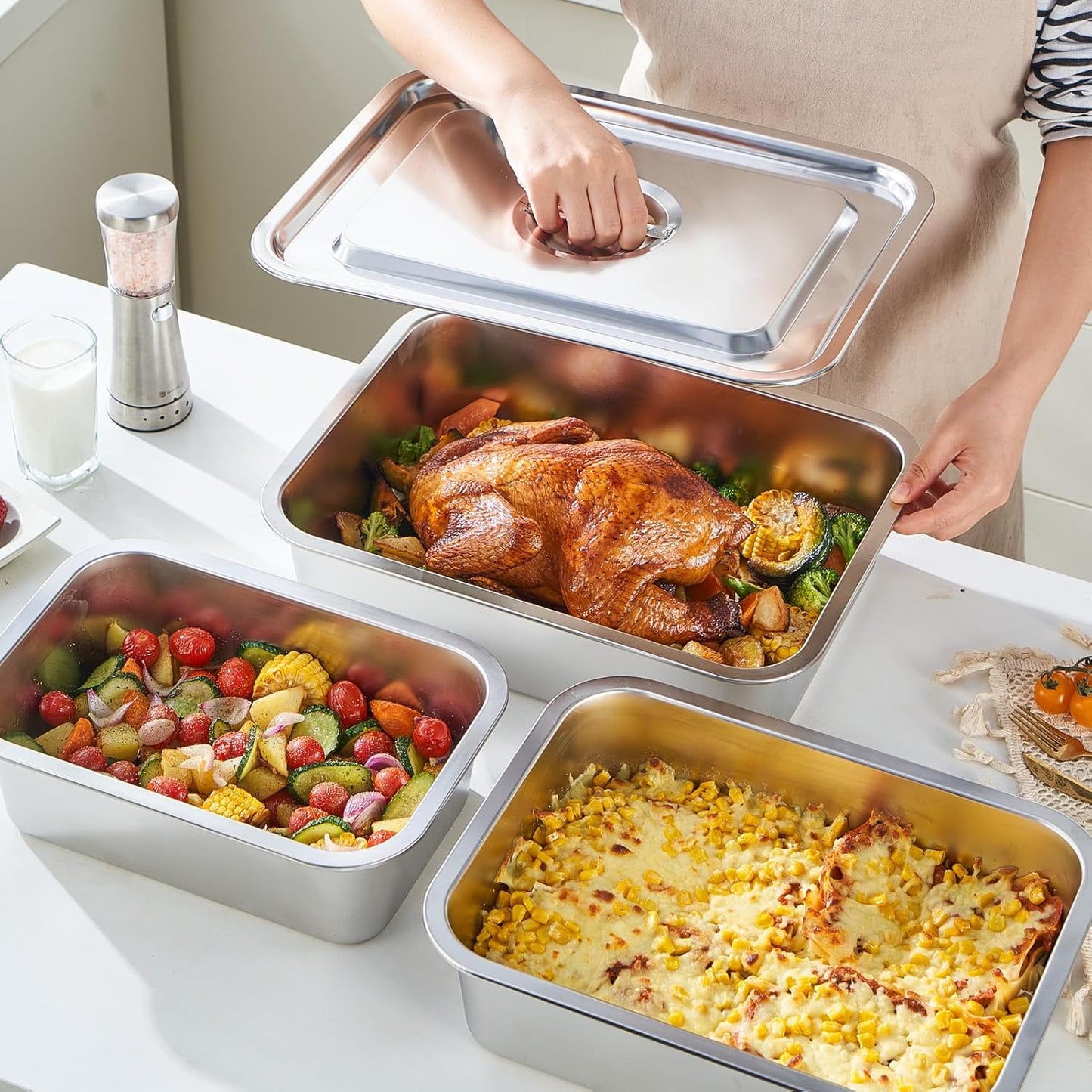 Skiennix 4 Inch Extra Deep Lasagna Pan - 11.6x15.6 Inch Nonstick Stainless Steel with Lid | 9.2QT Capacity