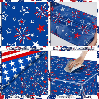Patriotic American Flag Table Cloths - 2-Pack Disposable Covers for 4th of July | 54x108 Inch