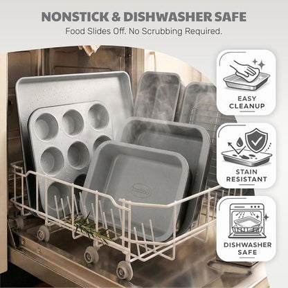 Gotham Steel 6-Pc Stackable Baking Pans Set | Space-Saving Ceramic Bakeware, Non-Toxic & Dishwasher Safe