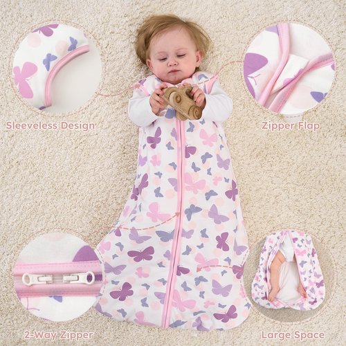 Yoofoss Baby Sleep Sack 0-6 Months, 1.5 Tog Baby Wearable Blanket with 2-Way Zipper, 100% Cotton Organic Fabric Winter Infant Sleeping Sack, Warm Soft Comfy