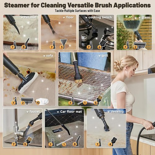 Gautye Steam Cleaner - Portable 3-Level Adjustable Handle | 15s Heat Up, 1.69 Quart Tank, 15 Accessories
