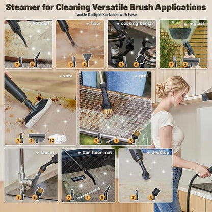 Gautye Steam Cleaner - Portable 3-Level Adjustable Handle | 15s Heat Up, 1.69 Quart Tank, 15 Accessories
