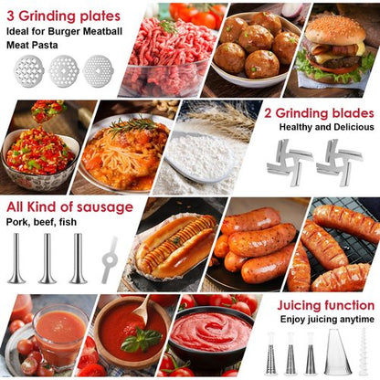 Fruit & Vegetable Strainer Attachment and Food Meat Grinder Attachment for Kitchenaid Stand Mixer with Sausage Stuffer Tubes and Fruits Juicer Auger Strainer