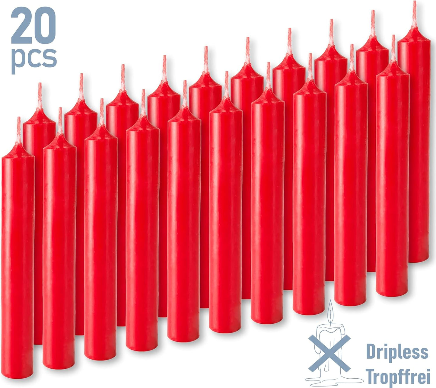 BRUBAKER Mini Taper Candles - 20 Pcs Unscented Red Candles for Rituals, Weddings & Home Decor | 3¾ x ½ Inches