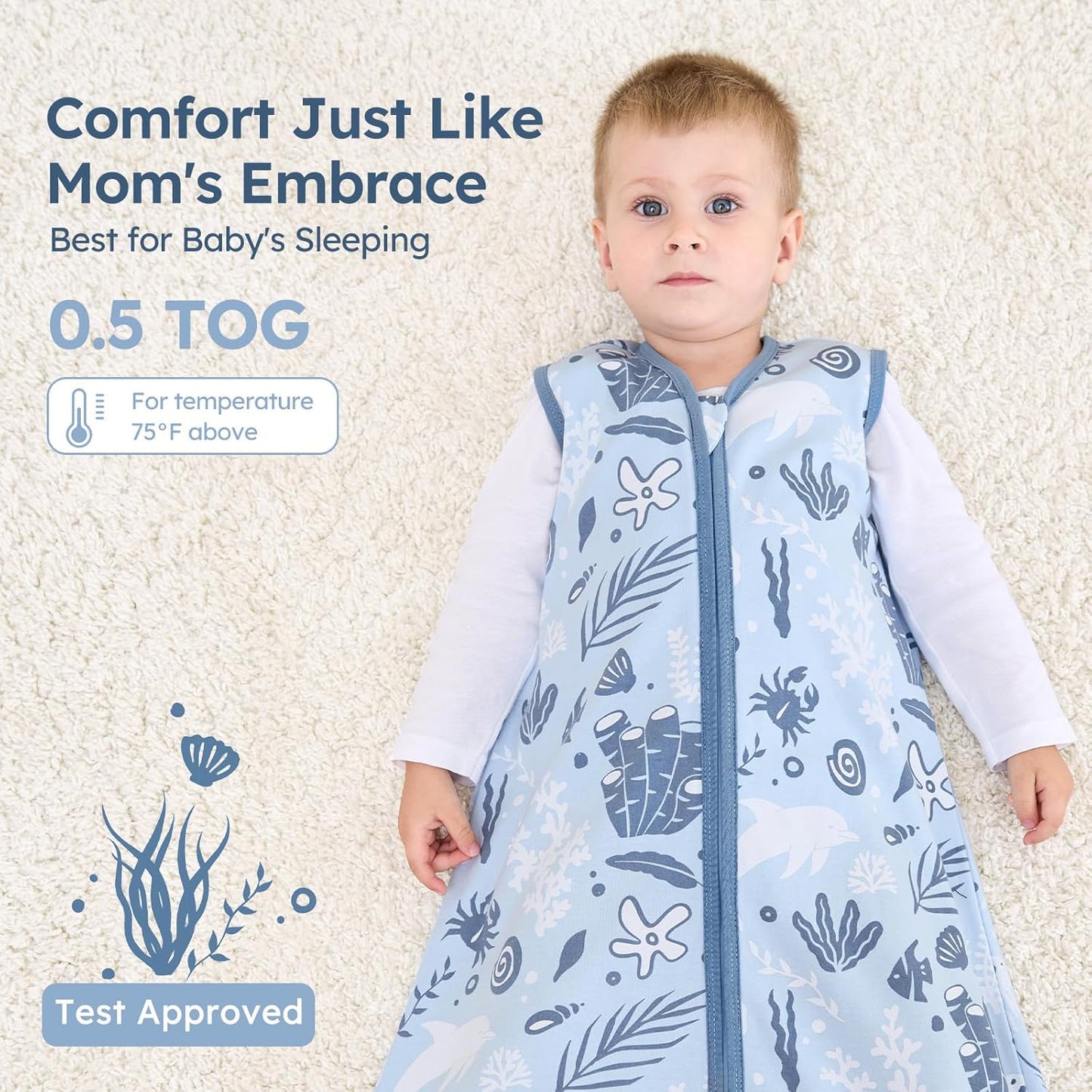Unnivoll Baby Sleep Sack - 100% Cotton Lightweight Wearable Blanket for Infants 0-6 Months | Blue Dolphin