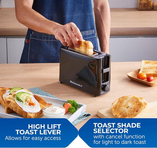 Elite Gourmet Cool Touch Toaster - Single Slice with 6 Toasting Levels & Wide Slot for Bagels, Black