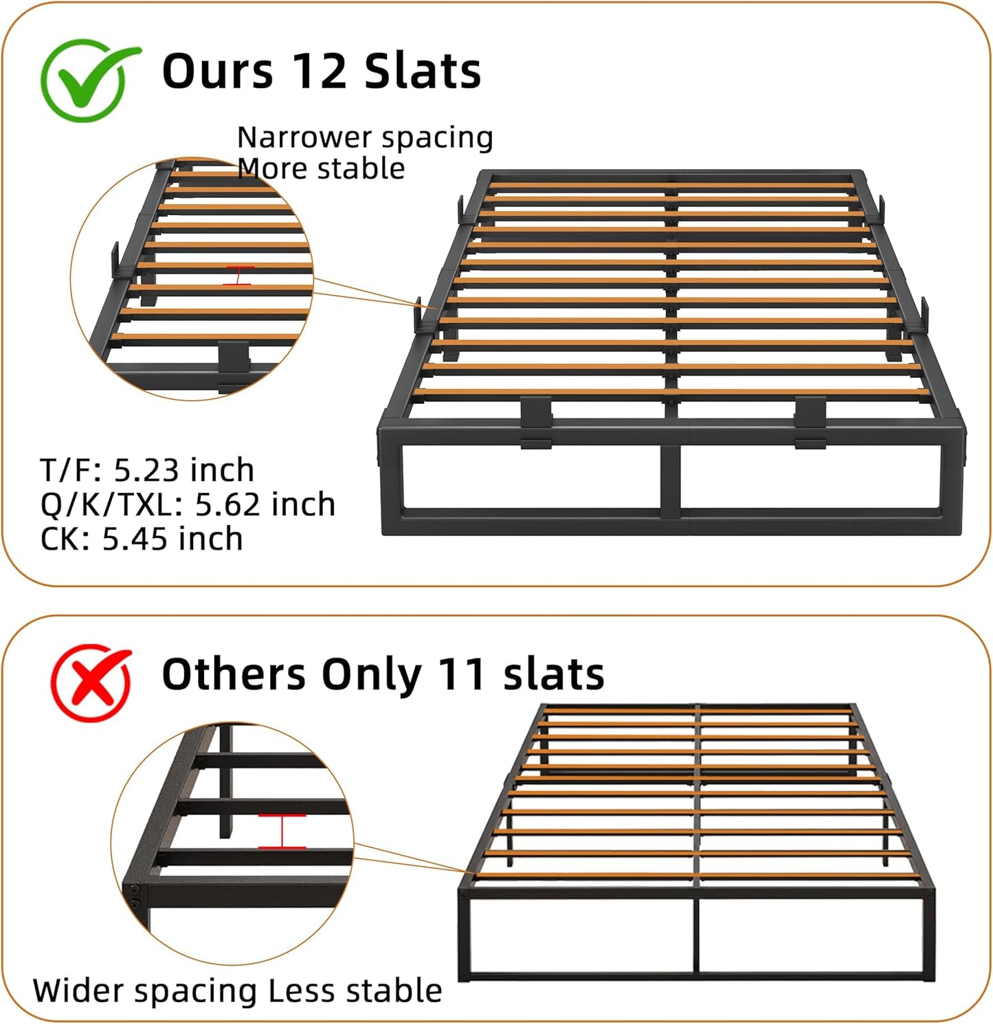 Skiennix Queen Bed Frame - 14 Inch Metal Platform with Squeak-Free Design & Heavy-Duty Support | Black