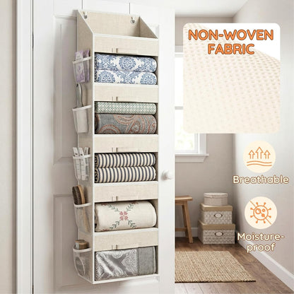 Ofiray Home Yarn Storage Organizer - 5 Drawer Over-The-Door Knitting Holder with 10 Mesh Pockets | Beige
