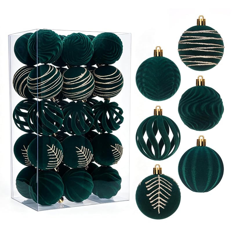 Emerald Green Velvet Christmas Ball Ornaments Set 30ct 2.36 inches - Green (Variation: Green)
