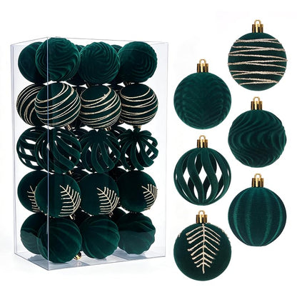 Emerald Green Velvet Christmas Ball Ornaments Set 30ct 2.36 inches - Green (Variation: Green)