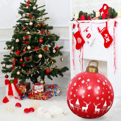 2PCS Inflatable Christmas Ball Decorations,24 Inch Red Merry Christmas PVC Inflatable Decorated Ball Extra Large Christmas Ball Santa Claus Xmas Supplies for Outdoor Holiday Yard Lawn Porch Xmas Decor