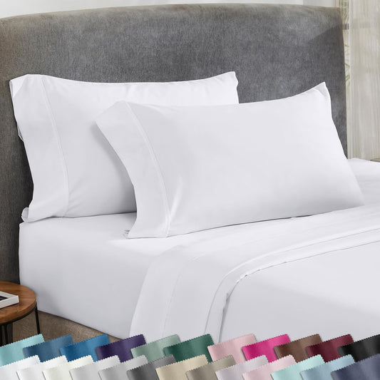California Design Den King Size Pillowcase Set - 400 Thread Count, 100% Cotton Sateen, Soft & Breathable | Bright White