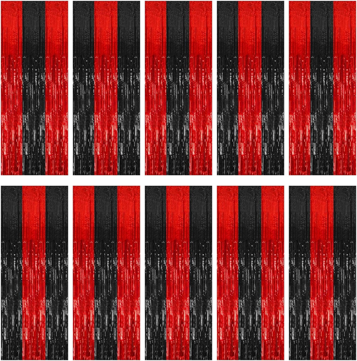 Regine Switzerland Tinsel Curtain Backdrop - 10 Pack Black & Red Party Decorations for Halloween, Birthdays & More