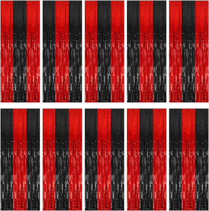 Regine Switzerland Tinsel Curtain Backdrop - 10 Pack Black & Red Party Decorations for Halloween, Birthdays & More