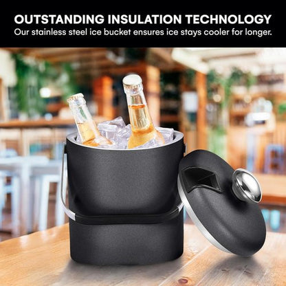 flybold Small Ice Bucket for Parties - Ice Bucket with Lid for Cocktail Bar - Double Walled Ice Container - Portable Chiller Bin Basket - Insulated Wine Buckets for Indoor or Outdoor - Ice Cube Holder