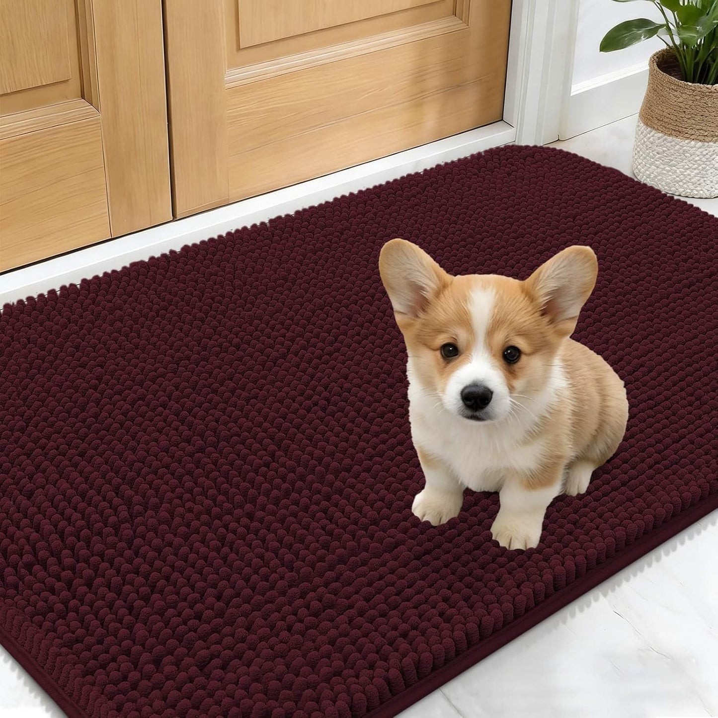 OLANLY Dog Door Mat - Absorbent Non-Slip Chenille Mud Mat for Muddy Paws | 30x17 Inches, Russet Color