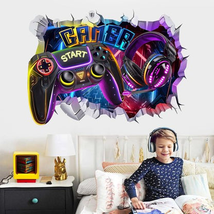 Decalmile Large 3D Gamer Controller Wall Decals - Video Gaming Joystick Stickers for Teen Bedrooms | Playroom Decor