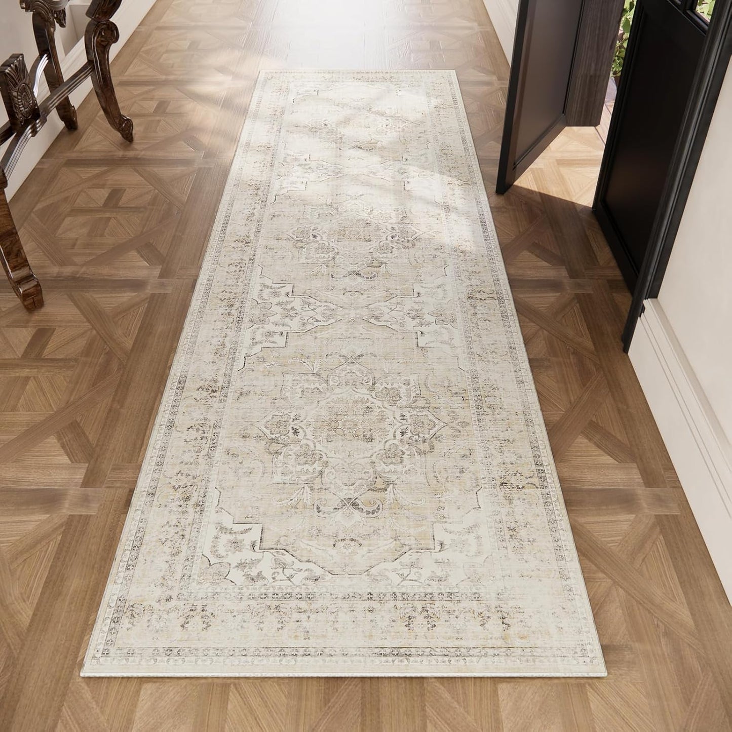 Skiennix Machine Washable Runner Rug - Non-Slip Faux Wool | 2'6"x8' Boho Hallway Carpet