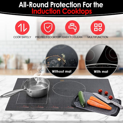 Skiennix Induction Cooktop Protector Mat - Extra Large 21.2x35.4 In | Heat-Resistant to 230°C | Non-Slip & Scratch-Resistant | Semitransparent Black