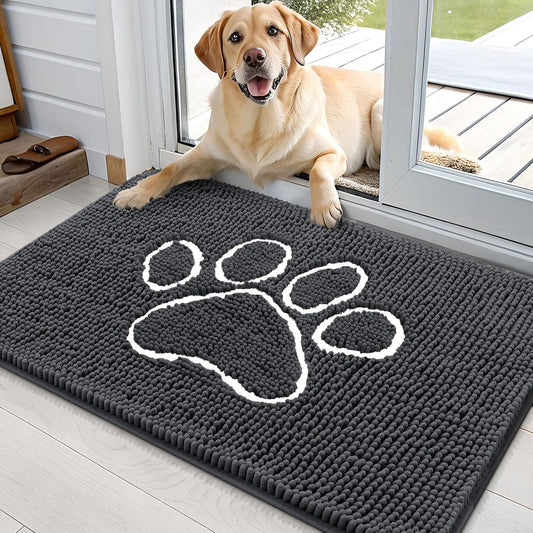 OLANLY Dog Door Mat - Absorbent Non-Slip Mud Mat for Muddy Paws | 35x24 Dark Grey Chenille Design