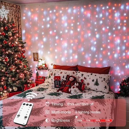 JMEXSUSS 300LED Christmas Curtain Lights - Red & White Twinkle Fairy Lights | 9.8x9.8ft with Remote
