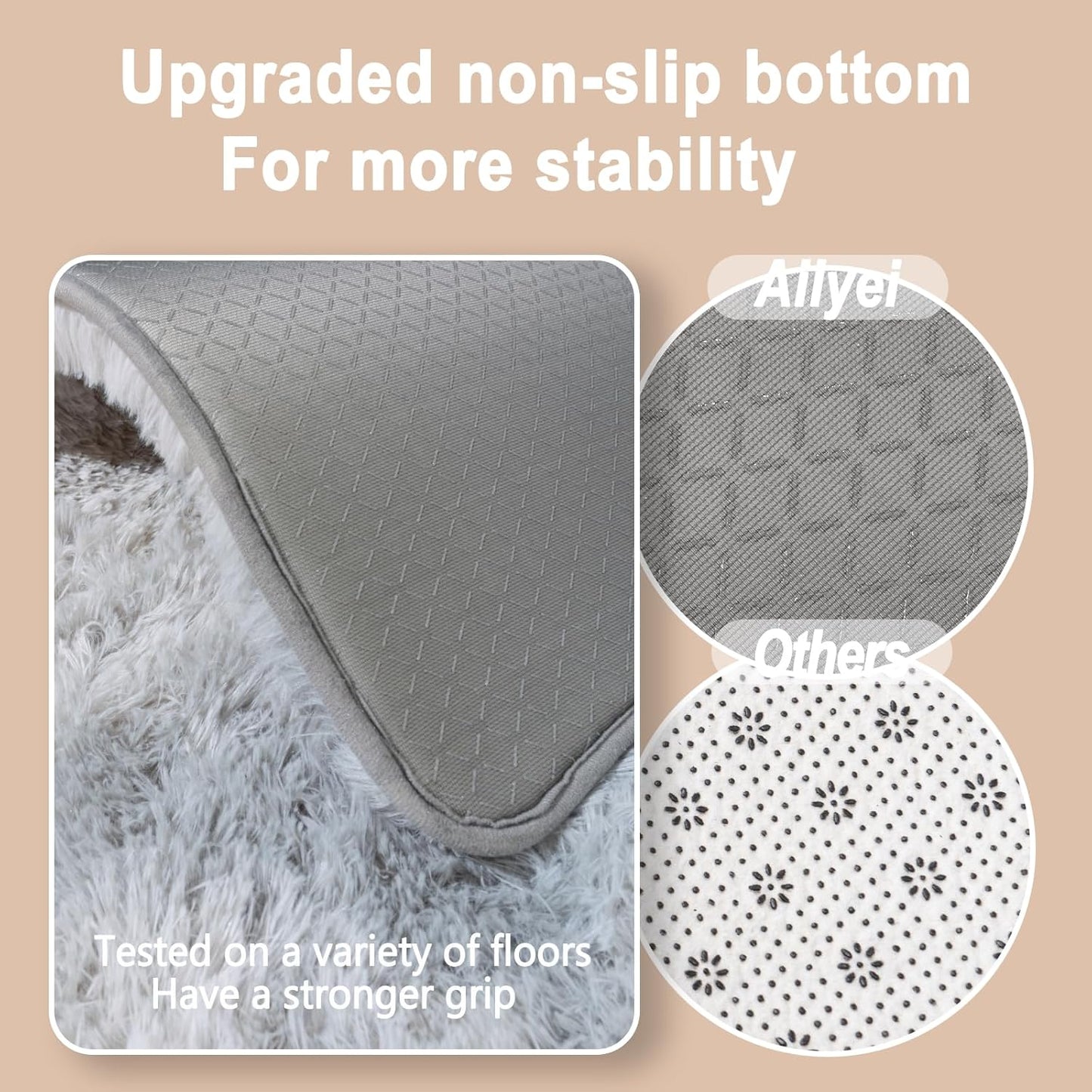 Skiennix Ultra Soft Runner Rug - Non-Slip Rubber Backing & Thick Memory Sponge | 2x3 Feet Light Grey Shag Area Rug