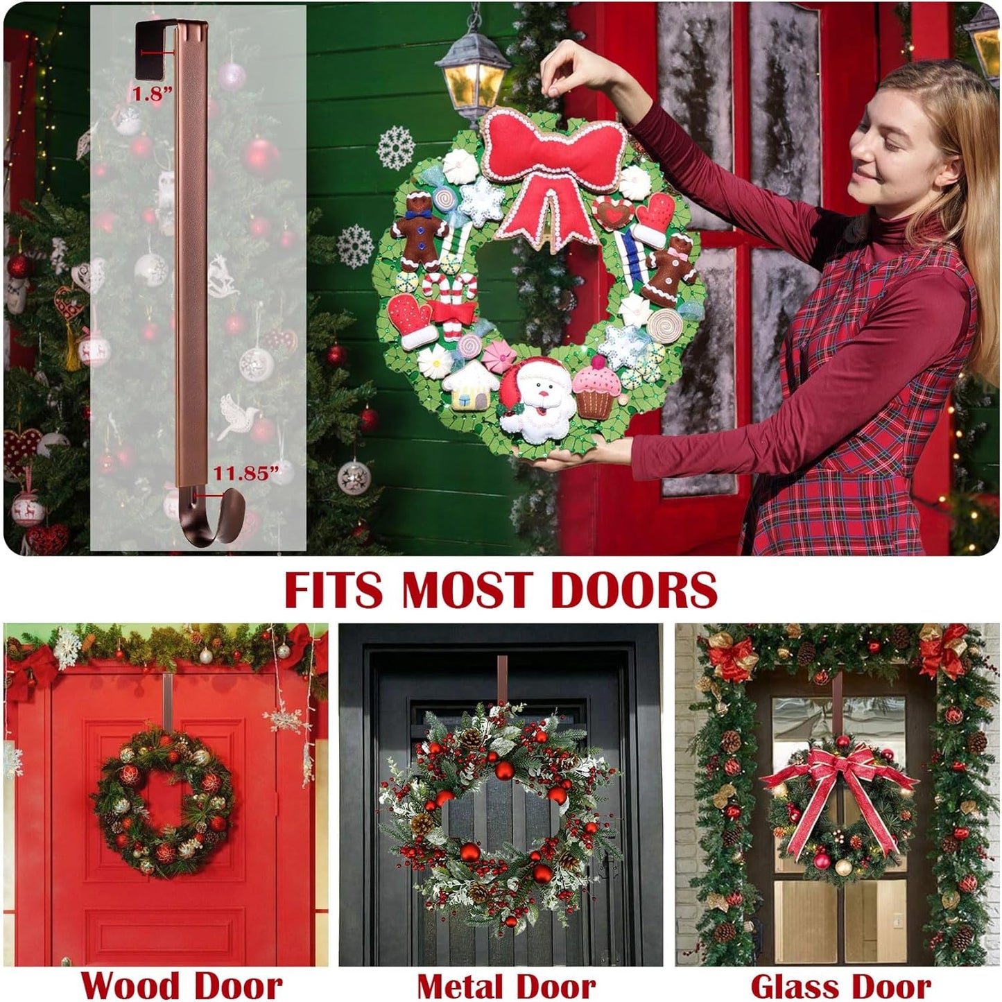 Regine Switzerland Wreath Door Hanger - Adjustable Over-The-Door Hooks for Easter Decor | 15-25 Inch Metal Design