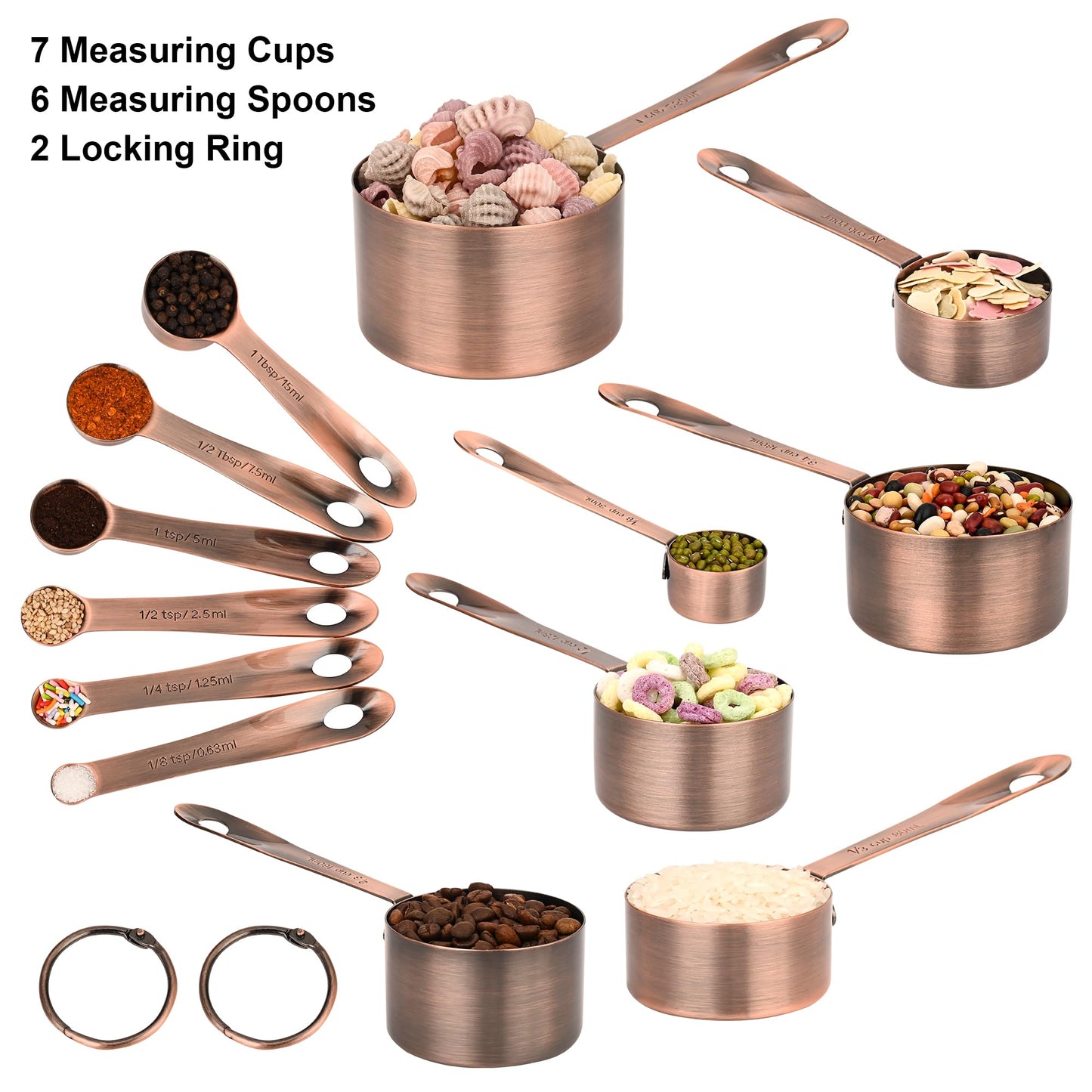 Smithcraft Measuring Cups and Spoons Set, Copper Measuring Cups and Spoons Set for Baking & Kitchen, Stainless Steel Measure Cup and Spoon for Dry &Liquid, Metal 7 Measure Cups&6 Spoons