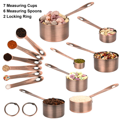 Smithcraft Measuring Cups and Spoons Set, Copper Measuring Cups and Spoons Set for Baking & Kitchen, Stainless Steel Measure Cup and Spoon for Dry &Liquid, Metal 7 Measure Cups&6 Spoons