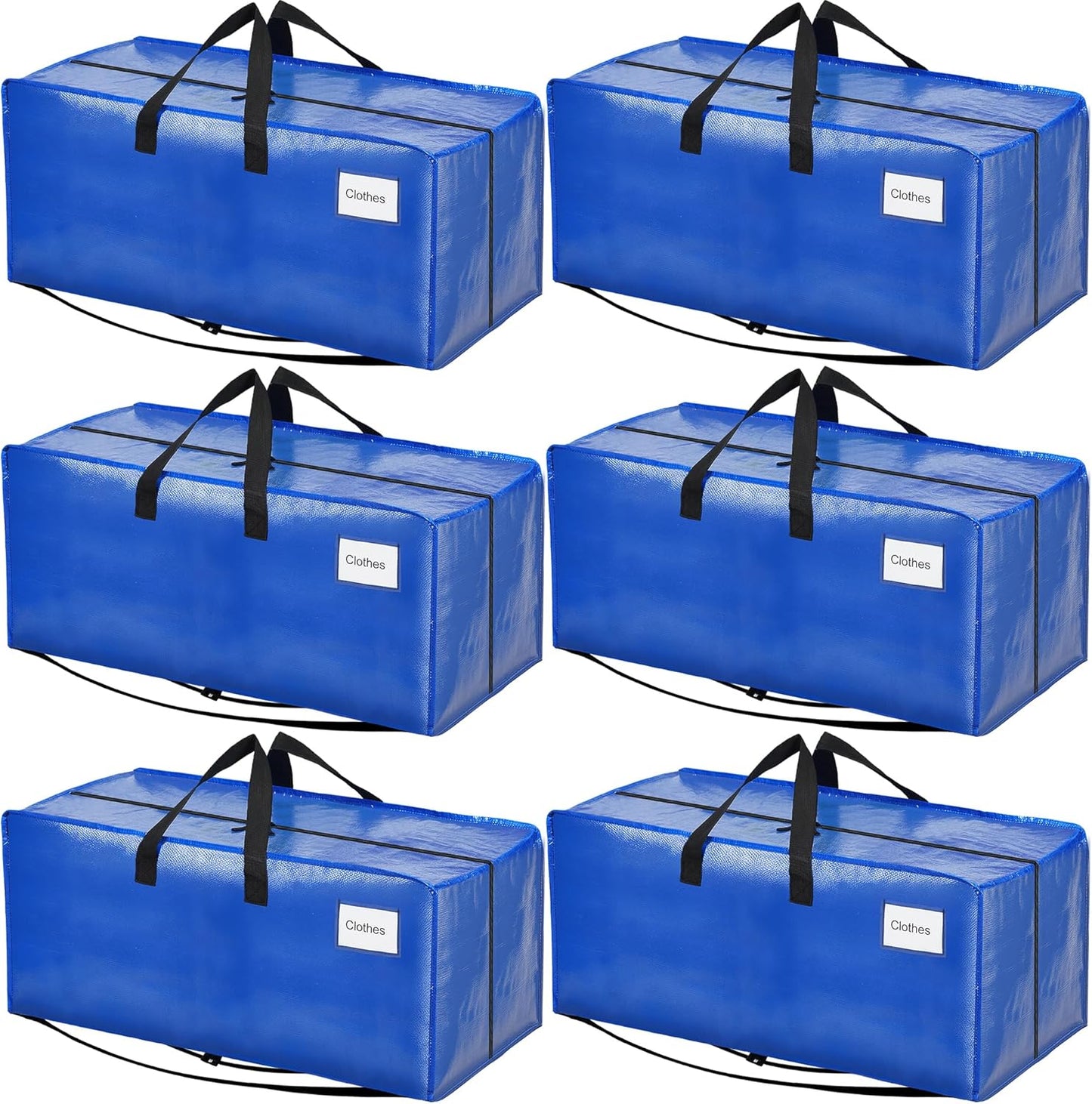 BAGAIL Heavy Duty Moving Bags - Extra Large Storage Totes with Strong Handles | 6 Pack, Blue
