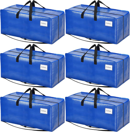 BAGAIL Heavy Duty Moving Bags - Extra Large Storage Totes with Strong Handles | 6 Pack, Blue